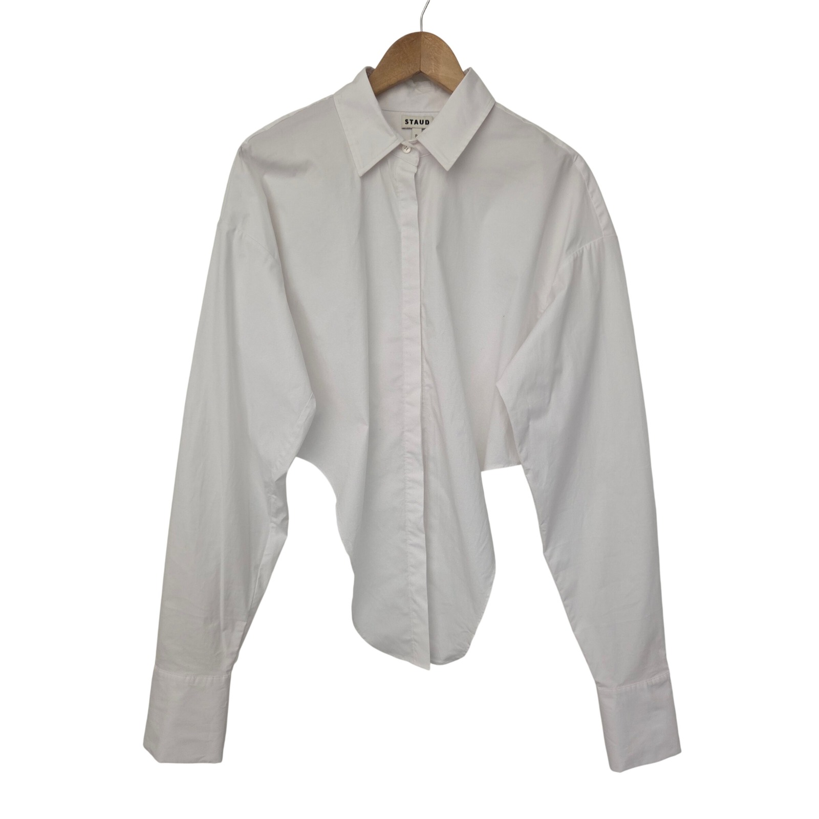Staud Lisa Tie Front Cropped Button Up Top Blouse Women S White Nwot $275